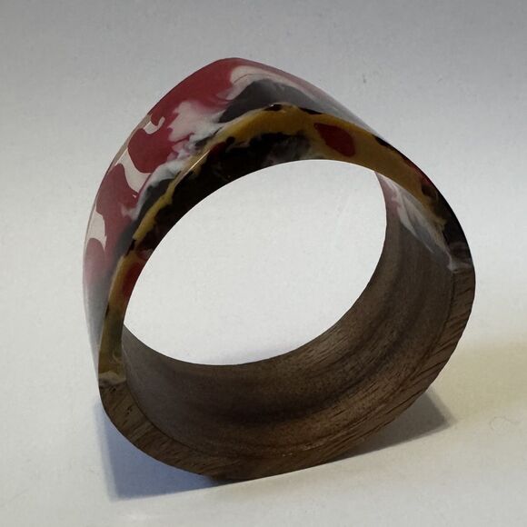 Vintage Resin Wood Chunky Statement Boho Bangle Bracelet Angular Inlay - Picture 3 of 12